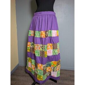 Vintage 70s Patchwork Skirt; Colorful Maxi Skirt